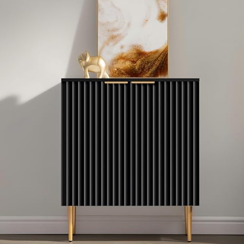 SICOTAS Modern Entryway Sideboard - Credenza Buffet Cabinet Storage with 2 Doors & Adjustable Shelves, Accent Console Coffee Bar Table for Kitchen Living Room Hallway, Black