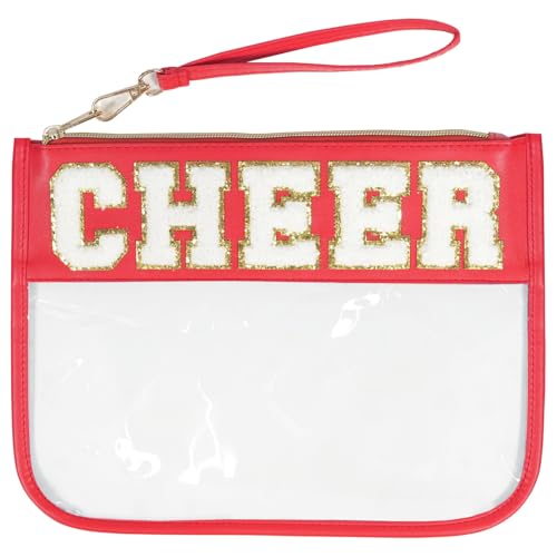 HIGH FIT Cheer Chenille Letter Bags Clear Snack Bag Travel Makeup Bag Chenille Letter Patch - Waterproof Nylon Clear Cosmetic Bag/Tote Bag/Makeup Travel Bag/for Women Girls