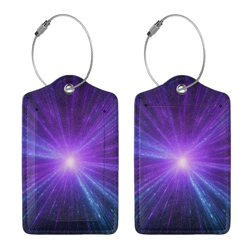 Étiquette de bagage chic en cuir PU et acier inoxydable violet bleu