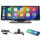 Wireless Apple Carplay Portable Car Stereo Android Auto, Rimoody 10.26 inch HD Touchscreen Portable CarPlay Screen with Siri Bluetooth Voice Control 9V-36V Support Rear Vire Camera