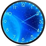 OCEST 12 Inch Night Light Wall Clock, Silent Battery-Operated LED Wall Clocks for Living Room/Kitchen, Large Display Wall Clock Night Light Up Kids Boys Birthday Gift Glow in The Dark -Earth