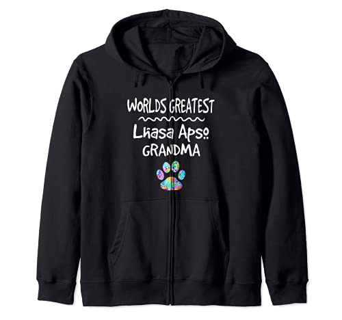 Worlds Greatest Lhasa Apso Grandma Cute Dog Paw Print Pet Zip Hoodie, Black