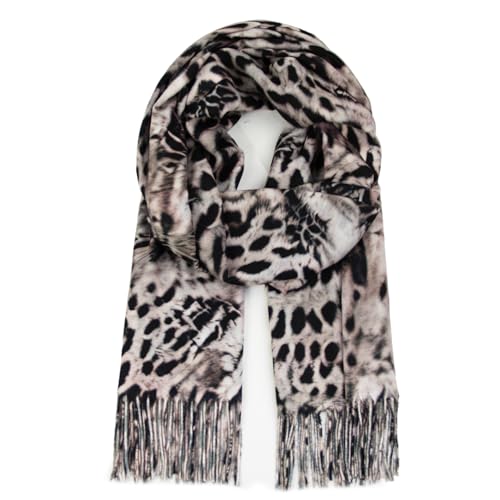 Glamexx24 Damen Winter Warmer Langer Schal - Kuscheliger Leoparden Muster Fransen Poncho Oversized Deckenschal