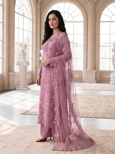 Image of RUDRAPRAYAG Faux Georgette Fabric With Heavy Embroidered Sequence With Khatli Work Semi Stitched V-Neck Salwar Suit Sharara With Dupatta For Women