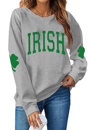 TAOHONG Women St. Patricks Day Sweatshirts Shamrock Shirt Clover Printed Long Sleeve Irish Gift Casual Loose Fit Tops