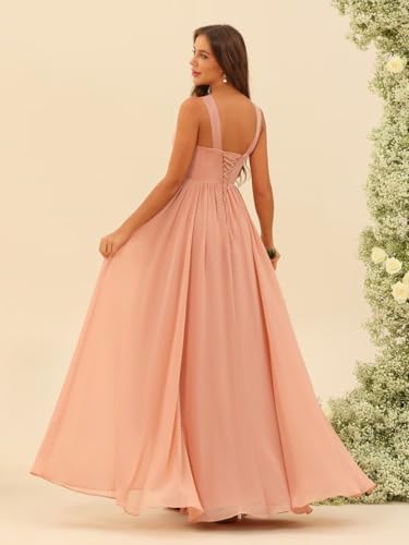 Loyeloy Women's Square Neck Bridesmaid Dresses with Slit 2025 Pleated Chiffon Formal Evening Dress3