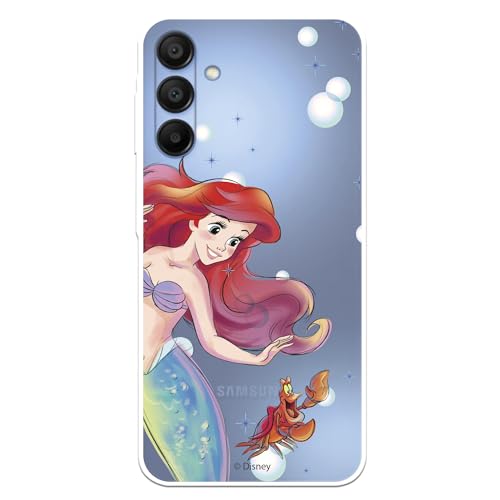 Schutzhülle kompatibel mit Samsung Galaxy A15 5G, offiziell von Disney Ariel und Sebastian, Blasen, zum Schutz Ihres Handys. Flexible transparente Silikonhülle mit offizieller Lizenz der Meerjungfrau