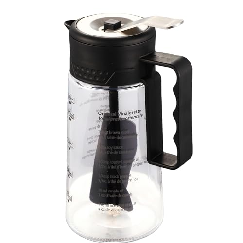 DONGSWARE 450ml Salad Dressing Shaker Jar with Measurement – Glass Vinaigrette Mixer Bottle with Recipes, Leak-Proof, Easy Press Lid for One-Handed Operation