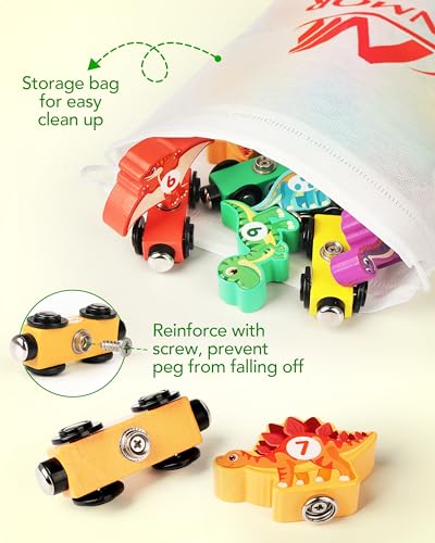 vanmor wooden dinosaur train set for toddlers - magnetic dinosaur toys and number train perfect for toddler activities birthdays and educational christmas toys stocking stuffers for boys aged 3-5