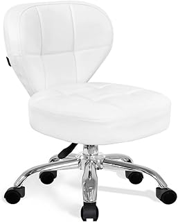 GreenLife® Nail Salon Pedicure Stool, Pedicure Foot Spa Massage Chair, Adjustable Hydraulique Low Rolling Stool with Wheels, Small Stools Tabouret for Nail, Hair, Tattoo, Facial Technician (White)