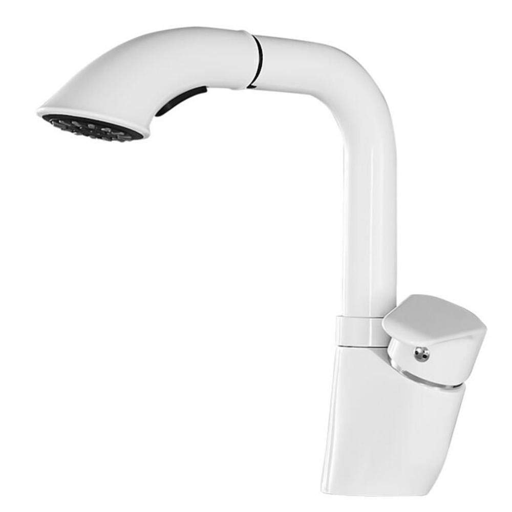 Grifo de Lavabo Extraíble Grifo Baño Blanco Latón Grifo de Lavabo Multifuncional Giratorio Frío y Calor Elevable Retráctil Grifo de Baño