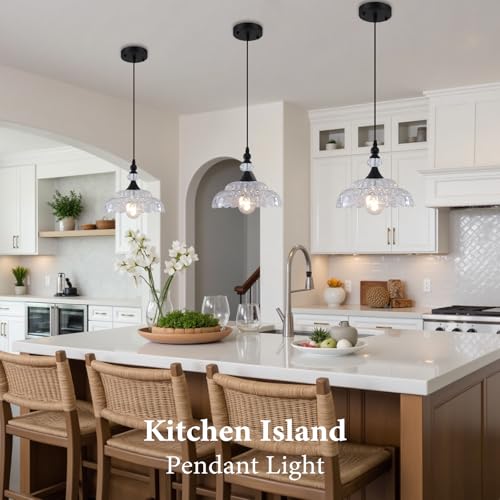 MKonpeny Farmhouse Pendant Light, Black Pendant Light Kitchen Island, Adjustable Pendant Light Fixture with Glass Shade, Pendant Lamp for Dinnng Room, Living Room, Bedroom, Hallway - image 5