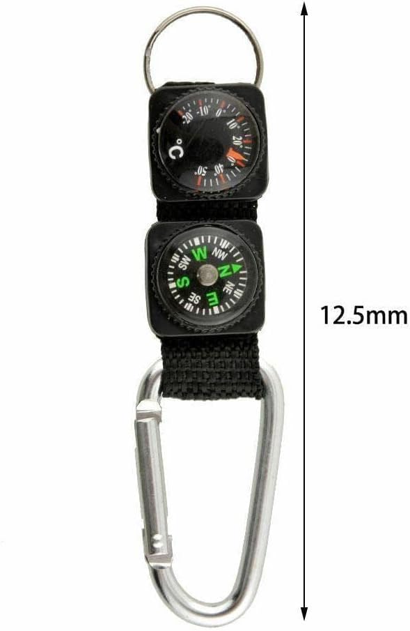 Carabiner multifuncional con brújula y termómetro negro miniatura 6