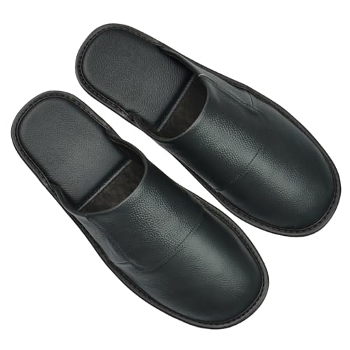 Hwayslon Leather Slippers Men's Women's Leather Room Shoes Natural Cowhide Luxury Solid Color Unisex