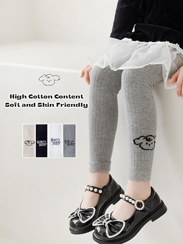 Toddler Girl Tights Ribbed Lines Crew Cuffs White Cotton Knit Footless Cartoon Dog Letter Embroidery Fashion Casual Cute Leggings Toddler Girl 1 Pair 3-4 Years3