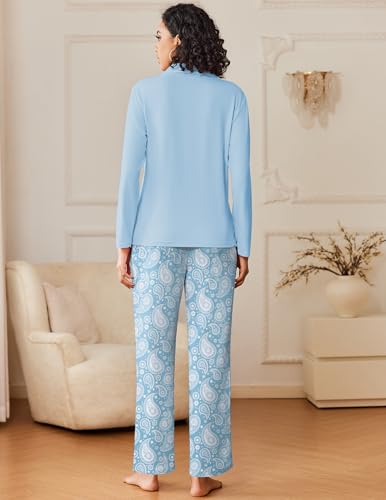 Ekouaer Women's Pajamas Sets Button Down Long Sleeve Lounge Sets Soft 2 Piece Pants Sleepwear3