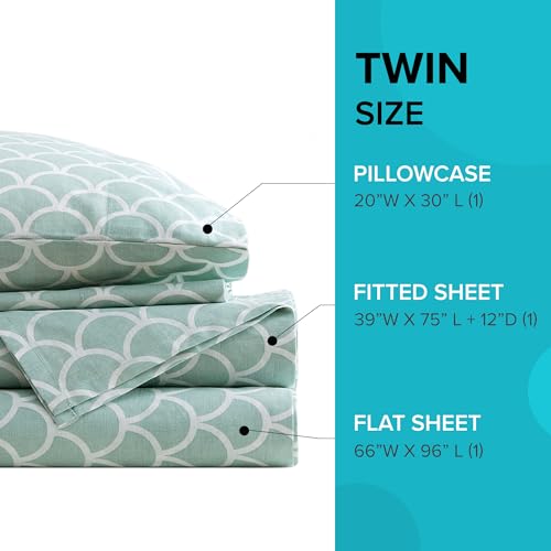 Comfort Spaces 100% Cotton Sheet Set Breathable, Lightweight, Soft with 12" Elastic Pocket Fits up to 14" Mattress, All Season Cozy Bedding, Matching Pillow Case, Twin Scales 3 Piece
