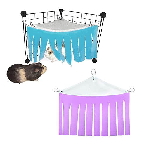 QDJ 2 Pcs Hamster Tente Hamac Hamac Caché Cachette du Coin Compagnie Hamac Caché pour Hamster de Se Cacher pour Cochon d'Inde, Hérisson, Rat, Furet, Lapin Nain (Bleu+Violet) Cover