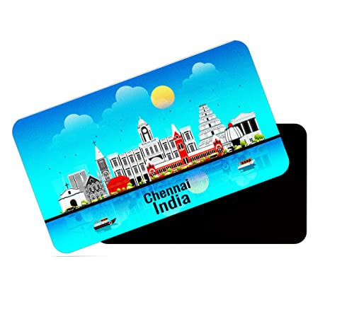 Image of dhcrafts Rectangular Rubber Fridge Magnet /Magnetic Card Blue India Chennai Design Pack of 1 (8.6cm x 5.4cm)