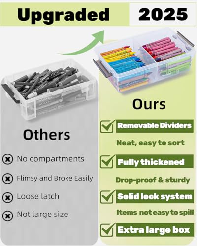 GEOPHIA 6 Pack Extra Large Pencil Box with Removable Divider, Thickened Pencil Case Bulk, Clear Crayon Marker Organizer Stackable Plastic Small Storage Containers for Pen Craft School Supplies(Grey)