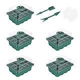 Flintronic Bandeja de Germinación de 5Pcs, Bandejas Semilleros con 12 Células Plántulas, Kit de Inicio de Planta Ajustable de Humedad De 60 Celdas para Cultivo de Semillas y Plantas