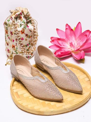 Image of JM LOOKS Stylish Emblellished & Rhinestone Bellies For Women & Girls | Fancy Ballet Flat Sandals |