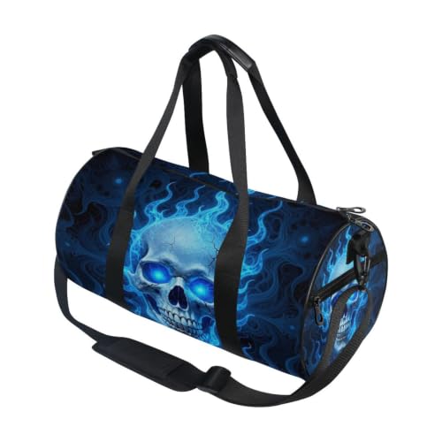 Bolsa de lona redonda con estampado de fuego azul para deporte
