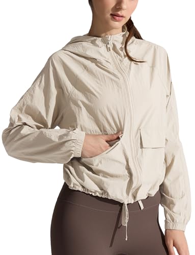 KEOYA Women Lightweight Hooded Outdoor Cycling Jacket Cool Feeling Windbreaker Water Repellent Raincoats White Medium