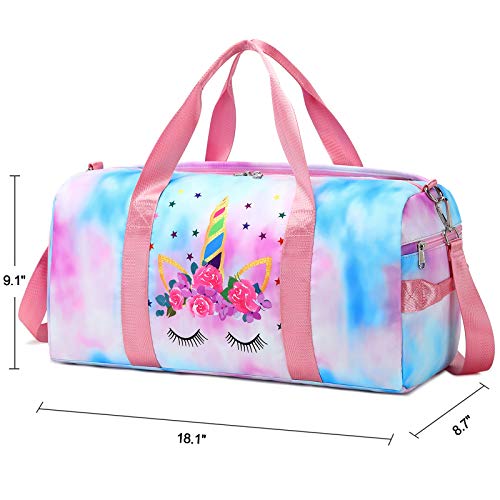 Duffle Bag for Grils Sport Gym Bag Weekender Carry On Workout Duffel Overnight Shoulder Bag with Shoe Compartment (Blue Pink)