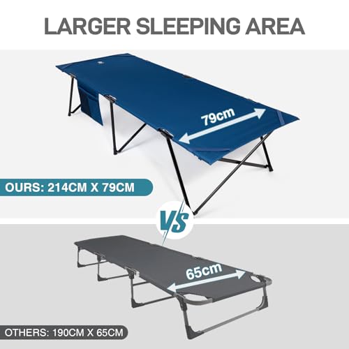 EVER ADVANCED Camp Bed for Adults Folding Camp Beds with Side Pocket Heavy Duty Camp Cot Enlarged Camping Cot Bed with Carry Bag Portable Camping Beds for Outdoor Office Guest Loads 200KG Blue - Image 2