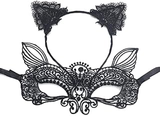 sanvpwsan Cat Mask and Cat Ears Headband Ladies Masquerade Halloween Mask Costume Catwoman Accessories Makeup Party Gifts