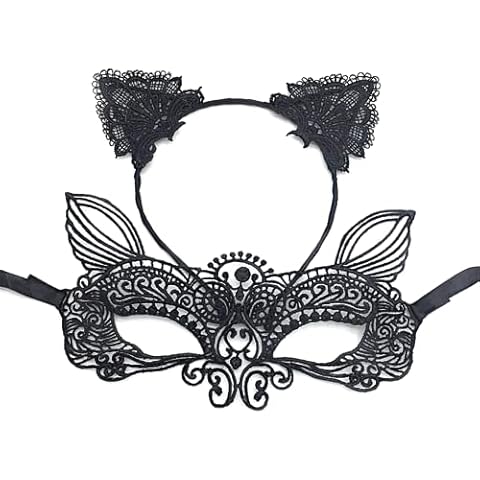 sanvpwsan Cat Mask and Cat Ears Headband Ladies Masquerade Halloween Mask Costume Catwoman Accessories Makeup Party Gifts Cover