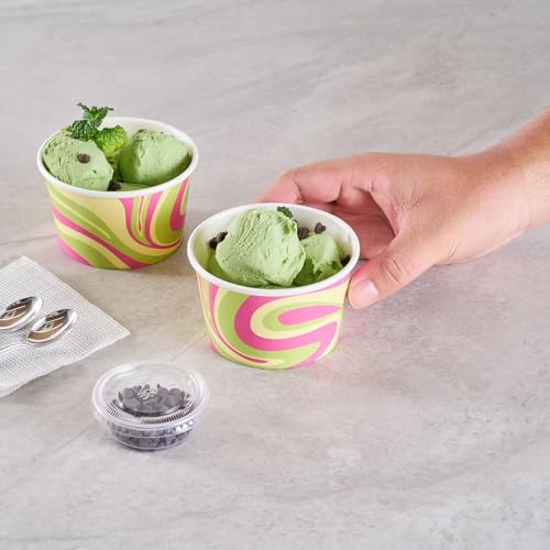 Image of Restaurantware Ice Cream Cups 50 Pack of 8 oz Leak-Resistant Disposable Dessert Bowl Frozen Yogurt Cup Round Paper Container For Cold And Hot Desserts