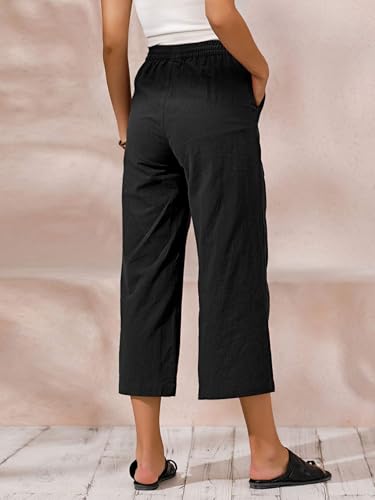 ECUPPER Women's Plus Size Elastic Waist Cotton Capri Pants Relaxed Loose Casual Cropped Trousers Black 5XL - Image 2