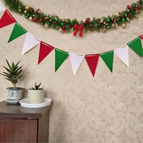 Image of Red White and Green Pennant Banner Christmas Paper Triangle Flag Hanging Decoration for Wedding Birthday Baby Shower Family Party(36pcs Triangle Flag)