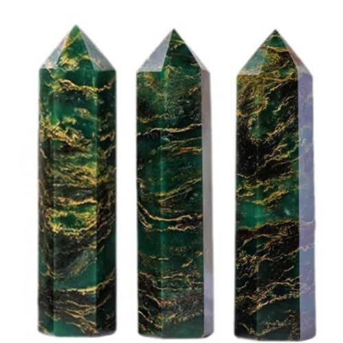 Varita de cuarzo esmeralda con punta hexagonal pulida para reiki, pack de 3 piezas 2
