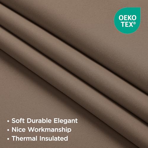 Image of Joydeco Curtains with Concealed Loops, Set of 2, H 200 x W 140 cm, Khaki Blackout Opaque Curtain Rod Pocket Curtains, Blackout Curtains, Bedroom, Living Room