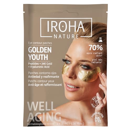 Iroha Nature - Parches Ojos Foil Divine 2 uds. | Extra Iluminadores con Platino, Colágeno y Ácido Hialurónico | Parches Contorno Ojos con Oro 24K | Resultados en 15 Minutos | Más Firmeza y Elasticidad