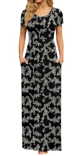 Image of DB MOON Womens 2026 Summer Maxi Dresses Casual Short Sleeve Empire Waist Spring Long Dress with Pockets
