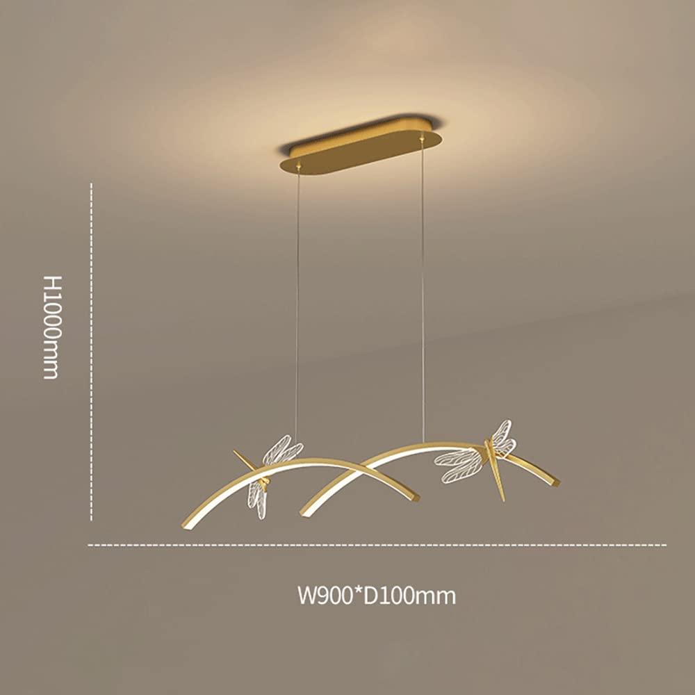 Żelazna długa lampa wisząca, metalowa liniowa lampa wisząca z dekoracyjnymi oprawami oświetleniowymi w kształcie ważki, nowoczesne lampy wiszące LED do jadalni, minimalistyczne żyr