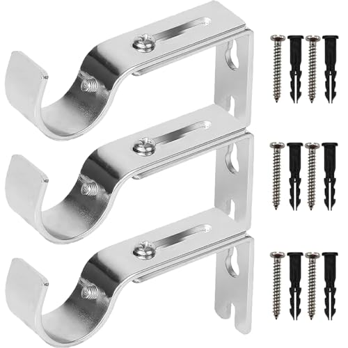 Premium Curtain Rod Brackets - 3 Pack Adjustable Wall Mounts,