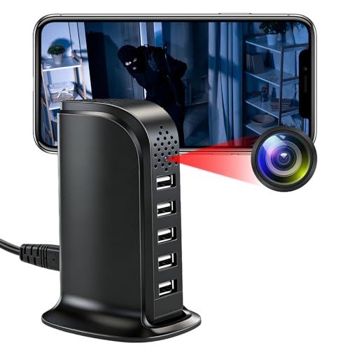 TANGMI Mini Camara Espia WiFi, Hub de Carga 5-en-1 Mini Camara WiFi, WiFi 2.4G & 5Ghz 1080P HD con Detección de Movimiento y Alertas Instantáneas para Hogar y Oficina