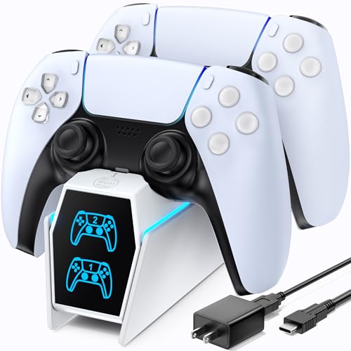 Image of P5 Controller Charger with Fast Charging AC Adapter, P5 Controller Charging Station Stand for PlayStation 5, Docking Station Replacement for P 5 Accessories Kits, White