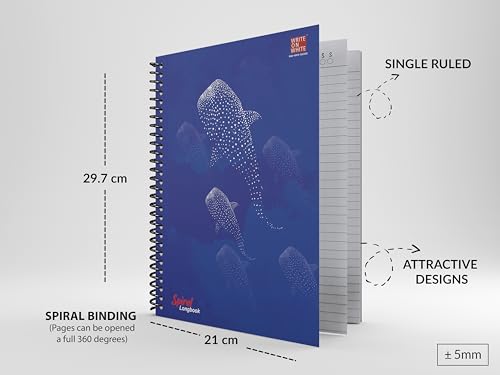 Image of WOW A4 SPIRAL LONG NOTEBOOK| 200 PAGES |RULED | SOFT COVER| Size: 29.7x21cm(Pack of 3)