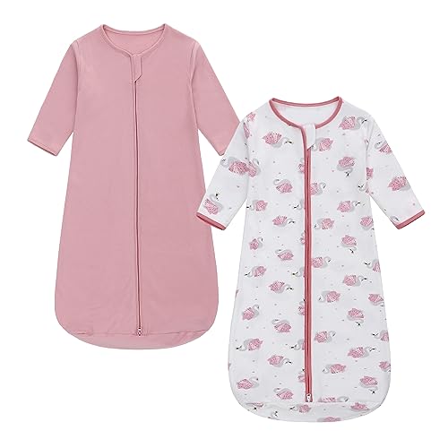 Image of 2PCS Baby Sleeping Bag, 100% Cotton Baby Wearable Blanket,Long Sleeve Sleeping Sack for Infant Toddler Kids 0-18Months