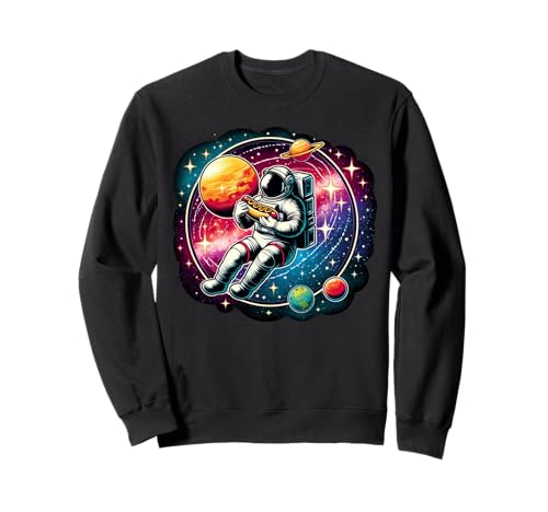 Colorido astronauta galaxia comer sabroso perro caliente Sudadera