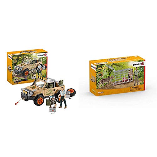 Schleich 42410 Wild Life Spielset - Geländewagen mit Seilwinde, Spielzeug ab 3 Jahren & 42427 - Falle mit Ranger