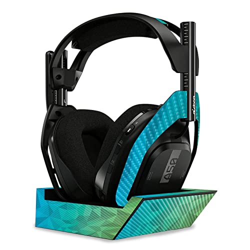 Image of MightySkins Carbon Fiber Skin Compatible with Astro A50 Wireless Headphones + Base Station (Gen 4) - Blue Green Polygon | Protective, Durable Textured Carbon Fiber Finish | Easy to Apply