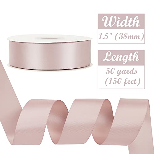 Huihuang Dusty Rose Ribbon 1.5 Inch Double Face Satin Ribbon Silk Like Ribbon 50 Yards Roll For Gift Wrapping Bows Making Floral Bouquet Wedding Invitations Decor Party Favor Craft Supplies #TOP1