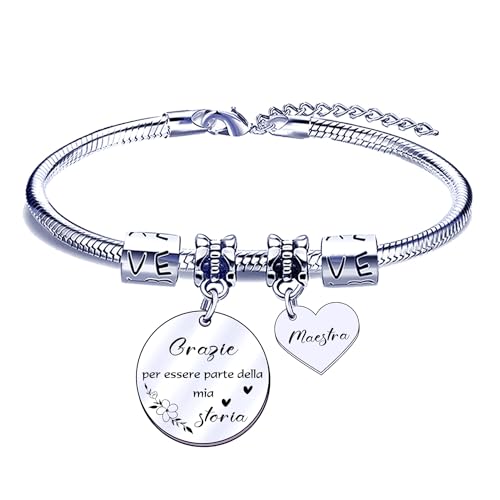 POIUYTRE Regali dell'insegnante Bracciale Insegnante Braccialetto da Donna Maestra Un bimbo impara quando l'amore insegna Regalo Maestra Ciondolo con Incisione Acciaio Regolare Regali di Laurea (5)